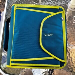 New Five Star‎ Zipper Binder Teal Green 3 Ring Pencil Pouch Shoulder Strap